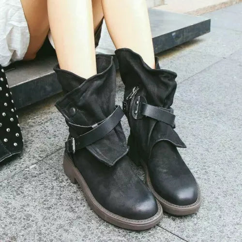 Women's chunky ankle leather winter boots